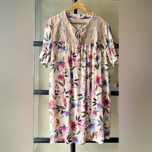 Lovely Johnny Was Floral Silk Tunic Mini Dress